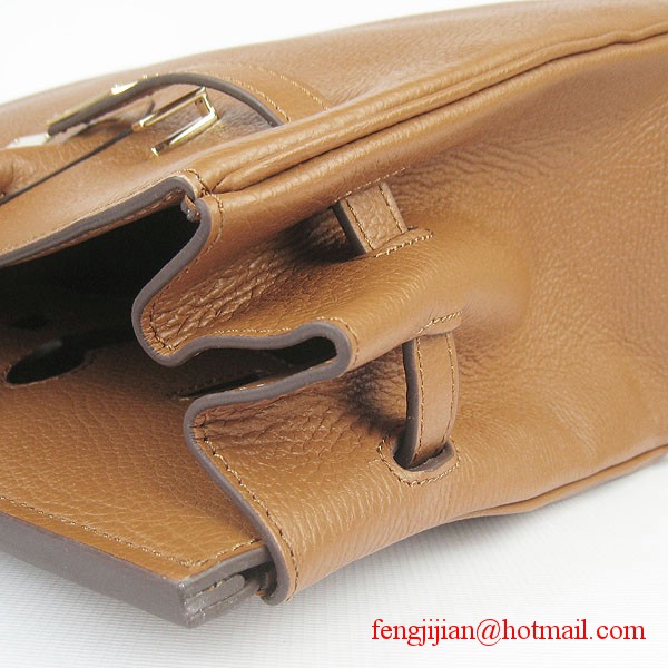 Hermes 35cm Embossed Veins Leather Bag Light Coffee 6089 Gold Hardware